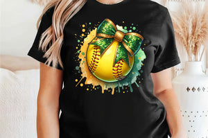 Softball with Green and Gold Bow | PNG File