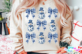 Chinoiserie Print Bow and Snowman | Christmas Sublimation PNG