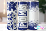 Poms Glitter 20 oz Skinny Tumbler png Design -  Blue and Silver