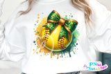 Softball with Green and Gold Bow | PNG File