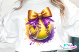 Softball with Purple and Gold Bow | PNG File