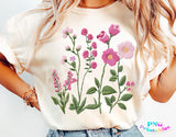 Faux Embroidery Pink Wildflower Pocket | PNG Sublimation File