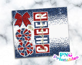 Cheer Glitter 20 oz Skinny Tumbler png Design - Navy Red and Gold