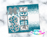 Cheer Glitter 20 oz Skinny Tumbler png Design - Aqua and Silver