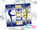 Dance Glitter 20 oz Skinny Tumbler Royal Blue and Gold | PNG Sublimation File