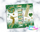 Volleyball Glitter 20 oz Skinny Tumbler png Design -  Green and Gold