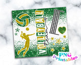 Volleyball Glitter 20 oz Skinny Tumbler png Design -  Green and Yellow