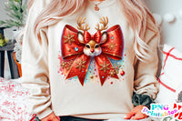 Red Glitter Reindeer Bow | Sublimation PNG