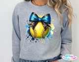 Softball with Blue and Black Bow | PNG File