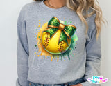 Softball with Green and Gold Bow | PNG File