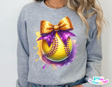 Softball with Purple and Gold Bow | PNG File