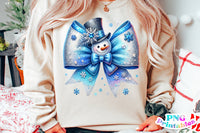 Blue Glitter Snowman Bow | Christmas Sublimation PNG