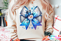 Blue Glitter Snowman Bow | Christmas Sublimation PNG