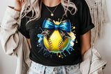 Softball with Blue and Black Bow | PNG File