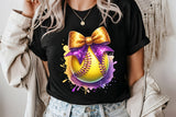 Softball with Purple and Gold Bow | PNG File