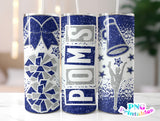 Poms Glitter 20 oz Skinny Tumbler png Design -  Blue and Silver