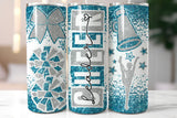 Cheer Glitter 20 oz Skinny Tumbler png Design - Aqua and Silver