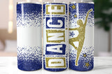 Dance Glitter 20 oz Skinny Tumbler Royal Blue and Gold | PNG Sublimation File