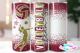 Volleyball Glitter 20 oz Skinny Tumbler png Design - Maroon and Gold