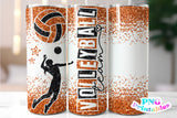 Volleyball Glitter 20 oz Skinny Tumbler png Design - Orange and Black