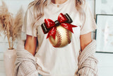 Baseball With Red and Black Glitter Bow | PNG Sublimation File
