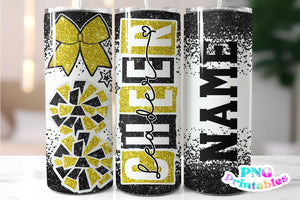 Cheer Glitter 20 oz Skinny Tumbler png Design - Black and Yellow