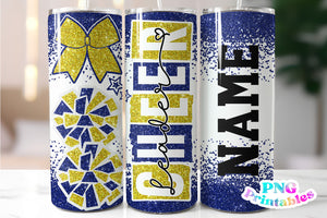 Cheer Glitter 20 oz Skinny Tumbler png Design - Blue and Yellow