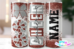Cheer Glitter 20 oz Skinny Tumbler png Design - Brown and Silver