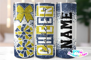 Cheer Glitter 20 oz Skinny Tumbler png Design - Navy Blue and Yellow