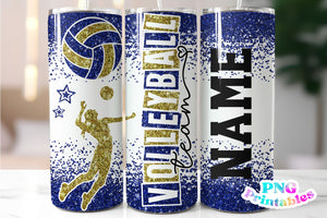 Volleyball Glitter 20 oz Skinny Tumbler png Design - Blue and Gold