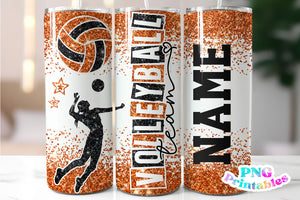 Volleyball Glitter 20 oz Skinny Tumbler png Design - Orange and Black