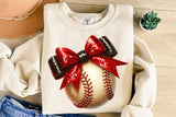 Baseball With Red and Black Glitter Bow | PNG Sublimation File