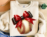 Baseball With Red and Black Glitter Bow | PNG Sublimation File