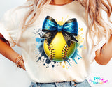 Softball with Blue and Black Bow | PNG File