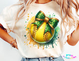 Softball with Green and Gold Bow | PNG File