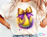 Softball with Purple and Gold Bow | PNG File