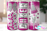 Cheer Glitter 20 oz Skinny Tumbler png Design - Hot Pink and Silver