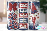 Cheer Glitter 20 oz Skinny Tumbler png Design - Navy Red and Gold