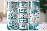 Cheer Glitter 20 oz Skinny Tumbler png Design - Aqua and Silver