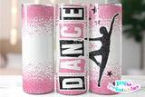 Dance Glitter 20 oz Skinny Tumbler Pink and Black | PNG Sublimation File