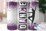 Dance Glitter 20 oz Skinny Tumbler Purple and Black | PNG Sublimation File