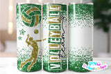 Volleyball Glitter 20 oz Skinny Tumbler png Design -  Green and Gold