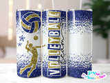 Volleyball Glitter 20 oz Skinny Tumbler png Design - Blue and Gold