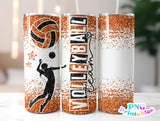Volleyball Glitter 20 oz Skinny Tumbler png Design - Orange and Black