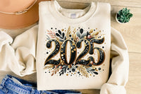 New Years 2025 Black and Gold | PNG Sublimation File