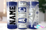 Dance Glitter 20 oz Skinny Tumbler Royal Blue and Silver | PNG Sublimation File