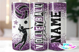 Volleyball Glitter 20 oz Skinny Tumbler png Design - Purple and Black