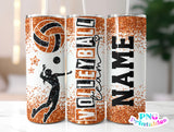 Volleyball Glitter 20 oz Skinny Tumbler png Design - Orange and Black