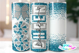 Cheer Glitter 20 oz Skinny Tumbler png Design - Aqua and Silver