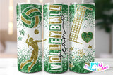 Volleyball Glitter 20 oz Skinny Tumbler png Design -  Green and Gold